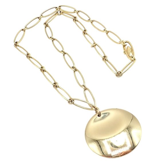 Authentic! Tiffany & Co Peretti 18k Yellow Gold 30mm Disc Pendant Necklace - Picture 7 of 12